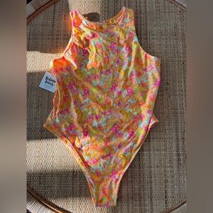 Kulani Kinis Women's High-Cut One-Piece Swimsuit in Orange Paisley